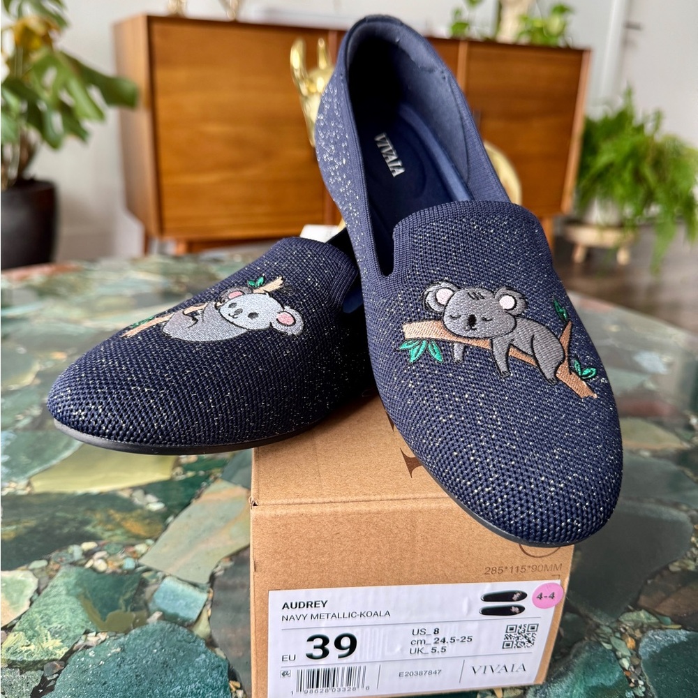 VIVAIA Navy Koala Embroidered Loafers